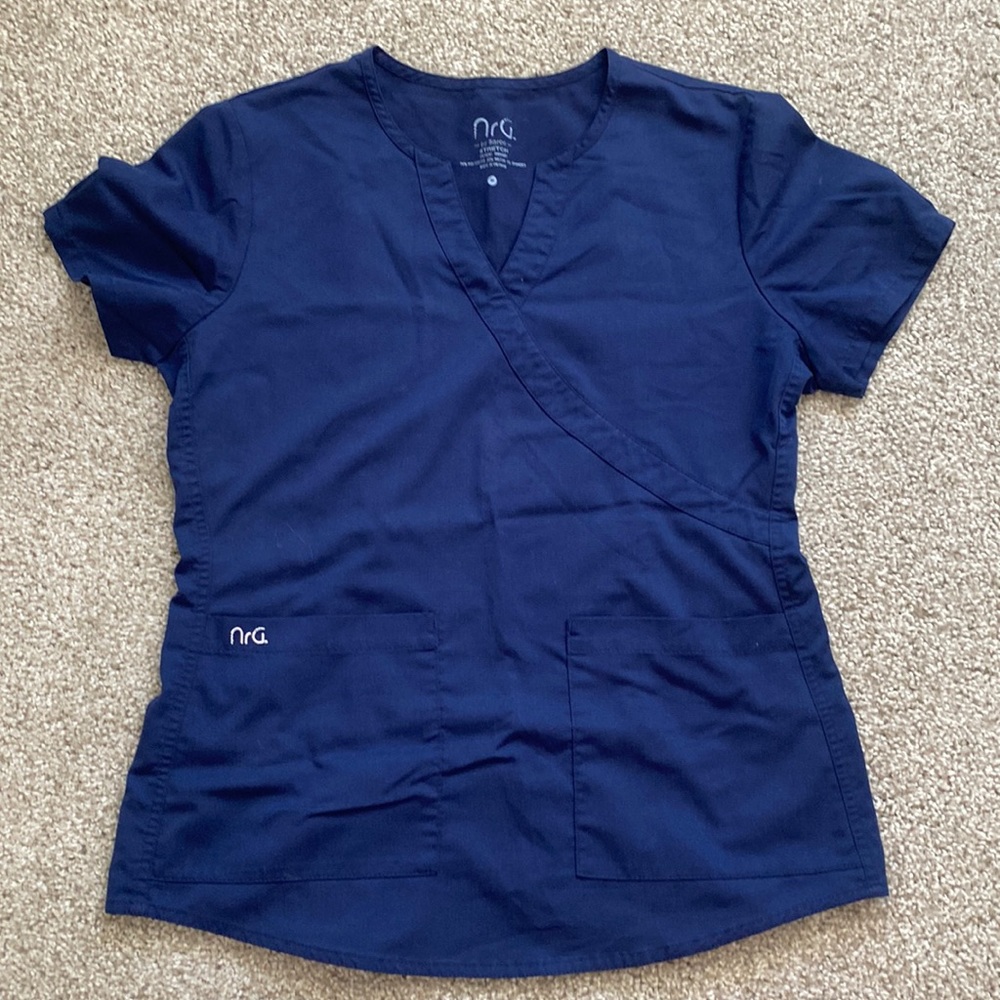 Women’s NRG by Braco scrub top in navy, size M